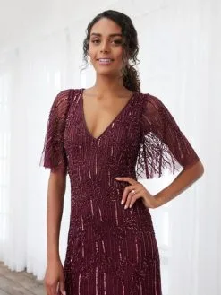 Adrianna Papell Platinum 40395 Flutter Sleeve Gown -Outlet Prom Dresses Store S23 AP 40395 03 529x705