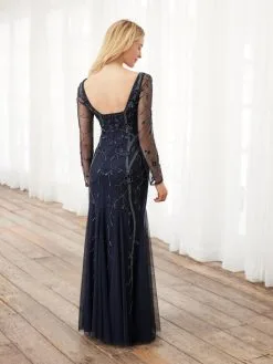 Adrianna Papell Platinum 40396 Sheer Long Sleeve Gown 7 Adrianna Papell Platinum 40396 Sheer Long Sleeve Gown -Outlet Prom Dresses Store S23 AP 40396 02 529x705