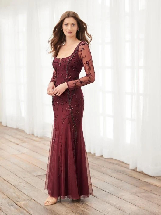 Adrianna Papell Platinum 40396 Sheer Long Sleeve Gown 5 Adrianna Papell Platinum 40396 Sheer Long Sleeve Gown - Image 3