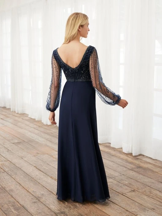 Adrianna Papell Platinum 40398 Sheer Long Sleeve Gown 4 Adrianna Papell Platinum 40398 Sheer Long Sleeve Gown - Image 2