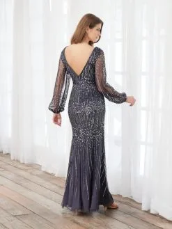 Adrianna Papell Platinum 40400 Sparkling Long Sleeve Gown -Outlet Prom Dresses Store S23 AP 40400 02 529x705
