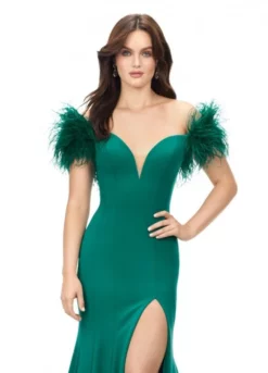 Ashley Lauren 11101 Feather Off Shoulder Prom Dress 9 Ashley Lauren 11101 Feather Off Shoulder Prom Dress -Outlet Prom Dresses Store S23 ASH 11101 03 508x705