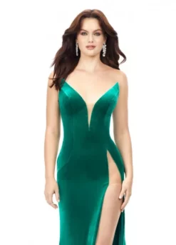 Ashley Lauren 11263 Velvet Gown With Sheer High Slit -Outlet Prom Dresses Store S23 ASH 11263 03 508x705
