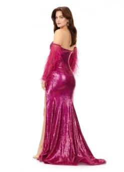 Ashley Lauren 11301 Feather Sleeve Cutout Sequin Gown 8 Ashley Lauren 11301 Feather Sleeve Cutout Sequin Gown -Outlet Prom Dresses Store S23 ASH 11301 02 508x705