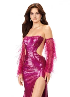 Ashley Lauren 11301 Feather Sleeve Cutout Sequin Gown 9 Ashley Lauren 11301 Feather Sleeve Cutout Sequin Gown -Outlet Prom Dresses Store S23 ASH 11301 03 508x705