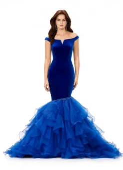Ashley Lauren 11312 Velvet Organza Mermaid Dress 10 Ashley Lauren 11312 Velvet Organza Mermaid Dress -Outlet Prom Dresses Store S23 ASH 11312 04 508x705