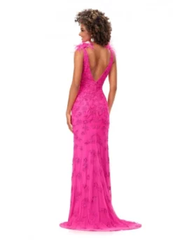 Ashley Lauren 11349 Feather Shoulder Beaded Gown 8 Ashley Lauren 11349 Feather Shoulder Beaded Gown -Outlet Prom Dresses Store S23 ASH 11349 02 508x705