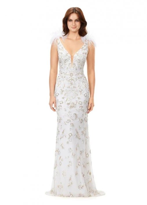 Ashley Lauren 11349 Feather Shoulder Beaded Gown 6 Ashley Lauren 11349 Feather Shoulder Beaded Gown - Image 4