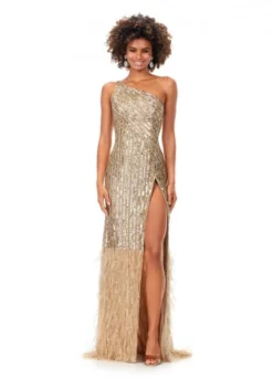 Ashley Lauren 11350 Striking Beaded Gown With Feathers -Outlet Prom Dresses Store S23 ASH 11350 04 508x705