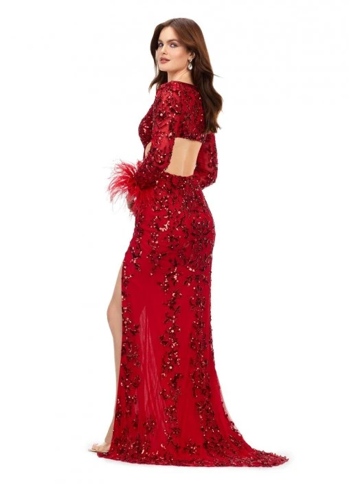 Ashley Lauren 11364 Feather Cuff Cutout Gown 4 Ashley Lauren 11364 Feather Cuff Cutout Gown - Image 2