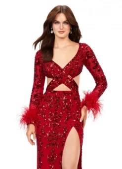Ashley Lauren 11364 Feather Cuff Cutout Gown 9 Ashley Lauren 11364 Feather Cuff Cutout Gown -Outlet Prom Dresses Store S23 ASH 11364 03 508x705