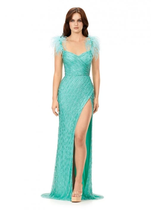 Ashley Lauren 11367 Feather Beaded Formal Gown 6 Ashley Lauren 11367 Feather Beaded Formal Gown - Image 4
