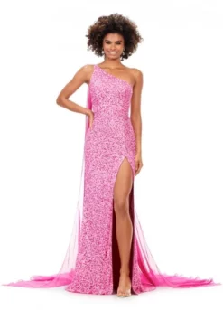 Ashley Lauren 11371 One Shoulder Sequin Gown With Cape -Outlet Prom Dresses Store S23 ASH 11371 03 508x705