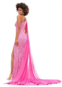 Ashley Lauren 11371 One Shoulder Sequin Gown With Cape -Outlet Prom Dresses Store S23 ASH 11371 04 508x705