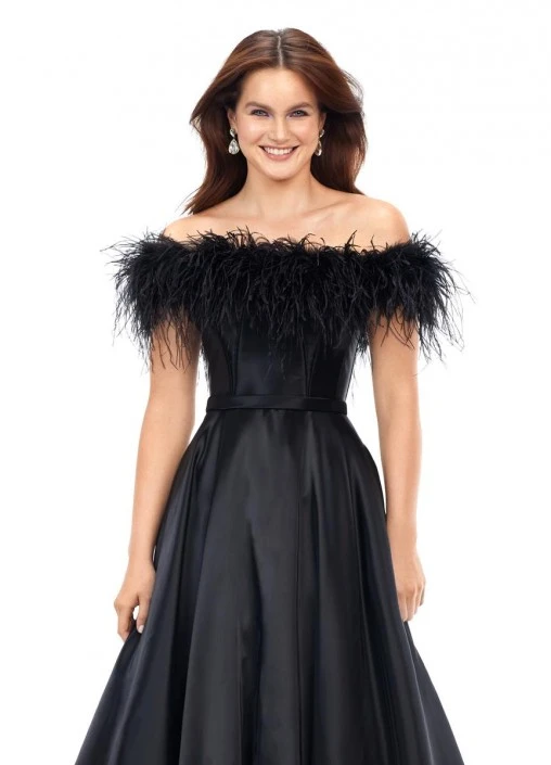 Ashley Lauren 11382 Feather Off Shoulder A-Line Gown 5 Ashley Lauren 11382 Feather Off Shoulder A-Line Gown - Image 3