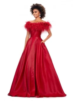 Ashley Lauren 11382 Feather Off Shoulder A-Line Gown 10 Ashley Lauren 11382 Feather Off Shoulder A-Line Gown -Outlet Prom Dresses Store S23 ASH 11382 04 508x705