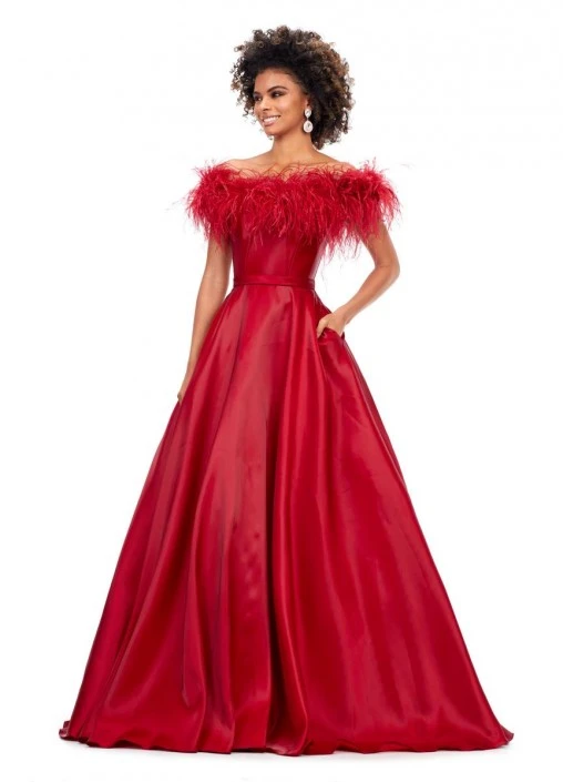 Ashley Lauren 11382 Feather Off Shoulder A-Line Gown 6 Ashley Lauren 11382 Feather Off Shoulder A-Line Gown - Image 4