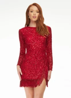 Ashley Lauren 4438 Long Sleeve Beaded Fringe Short Dress 9 Ashley Lauren 4438 Long Sleeve Beaded Fringe Short Dress -Outlet Prom Dresses Store S23 ASH 4438 03 508x705