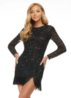 Ashley Lauren 4438 Long Sleeve Beaded Fringe Short Dress 11 Ashley Lauren 4438 Long Sleeve Beaded Fringe Short Dress -Outlet Prom Dresses Store S23 ASH 4438 05 508x705