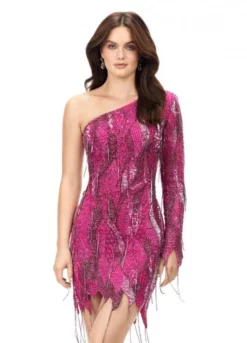 Ashley Lauren 4563 Beaded Fringe 1 Sleeve Cocktail Dress 11 Ashley Lauren 4563 Beaded Fringe 1 Sleeve Cocktail Dress -Outlet Prom Dresses Store S23 ASH 4563 05 508x705