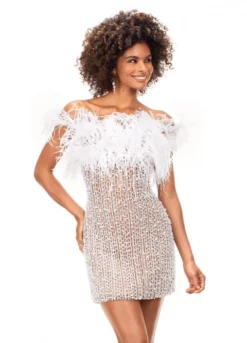 Ashley Lauren 4566 Feather Beaded Cocktail Dress -Outlet Prom Dresses Store S23 ASH 4566 05 508x705