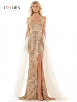 Colors Dress 2818 Sequin Prom Gown With Overskirt 7 Colors Dress 2818 Sequin Prom Gown With Overskirt -Outlet Prom Dresses Store S23 CD 2818 03 529x705