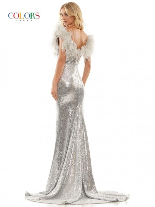Colors Dress 2850 Fur Trimmed Sequin Prom Gown 4 Colors Dress 2850 Fur Trimmed Sequin Prom Gown - Image 2