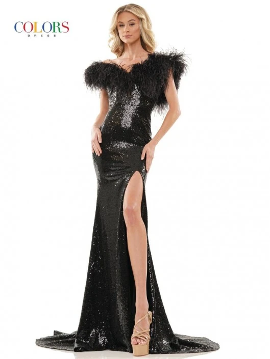 Colors Dress 2850 Fur Trimmed Sequin Prom Gown 5 Colors Dress 2850 Fur Trimmed Sequin Prom Gown - Image 3