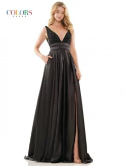 Colors Dress 2887 Stretch Satin Prom Gown With Pockets -Outlet Prom Dresses Store S23 CD 2887 03 529x705