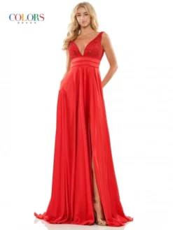 Colors Dress 2887 Stretch Satin Prom Gown With Pockets -Outlet Prom Dresses Store S23 CD 2887 04 529x705