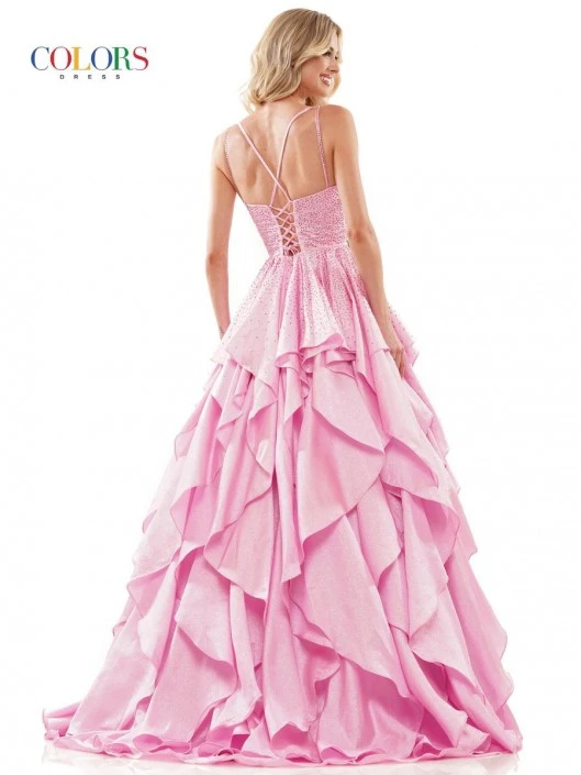 Colors Dress 2890 Metallic Cascading Ruffle Prom Gown 4 Colors Dress 2890 Metallic Cascading Ruffle Prom Gown - Image 2