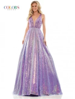Colors Dress 2924 Sequin Plunging Neck A-Line Gown -Outlet Prom Dresses Store S23 CD 2924 03 529x705