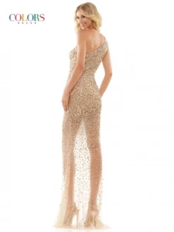 Colors Dress 2928 One Shoulder Sheer Beaded Gown -Outlet Prom Dresses Store S23 CD 2928 02 529x705
