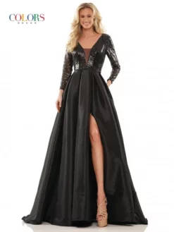 Colors Dress 2981 Sequin Long Sleeve A-Line Gown 7 Colors Dress 2981 Sequin Long Sleeve A-Line Gown -Outlet Prom Dresses Store S23 CD 2981 03 529x705