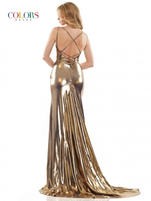 Colors Dress 2987 Liquid Metallic Cut Out Gown 4 Colors Dress 2987 Liquid Metallic Cut Out Gown - Image 2