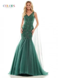 Colors Dress 2993 Mermaid Gown With Sheer Capes -Outlet Prom Dresses Store S23 CD 2993 03 529x705