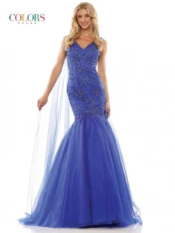 Colors Dress 2993 Mermaid Gown With Sheer Capes -Outlet Prom Dresses Store S23 CD 2993 05 529x705
