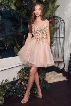 Ladivine Prom Ladivine 9245 Sparkling 3D Floral Short Party Dress -Outlet Prom Dresses Store S23 CD 9245 02 470x705