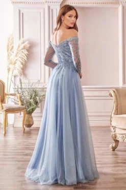Ladivine Prom Ladivine CD0172 Off Shoulder Sheer Sleeve Gown -Outlet Prom Dresses Store S23 CD CD0172 02 470x705