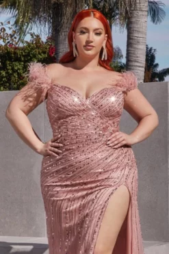 Ladivine Prom Ladivine CD0207C Feather Off Shoulder Plus Size Gown -Outlet Prom Dresses Store S23 CD CD0207C 02 470x705