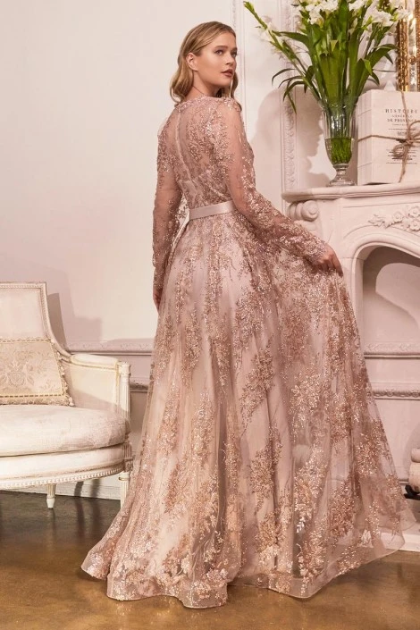 Ladivine Prom Ladivine CD233 Sparkling Sheer Long Sleeve Gown 4 Ladivine Prom Ladivine CD233 Sparkling Sheer Long Sleeve Gown - Image 2