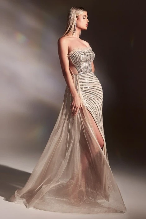Ladivine Prom Ladivine CD991 Beautiful Beaded Side Drape Gown 5 Ladivine Prom Ladivine CD991 Beautiful Beaded Side Drape Gown - Image 3