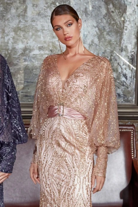 Ladivine Prom Ladivine J821 Shimmering Long Sleeve Gown 5 Ladivine Prom Ladivine J821 Shimmering Long Sleeve Gown - Image 3