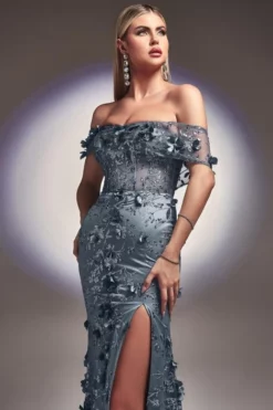 Ladivine Prom Ladivine J832 Off Shoulder 3D Floral Gown 9 Ladivine Prom Ladivine J832 Off Shoulder 3D Floral Gown -Outlet Prom Dresses Store S23 CD J832 05 470x705