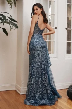 Ladivine Prom Ladivine J847 Sparkling Gown With Sheer Drape -Outlet Prom Dresses Store S23 CD J847 03 470x705