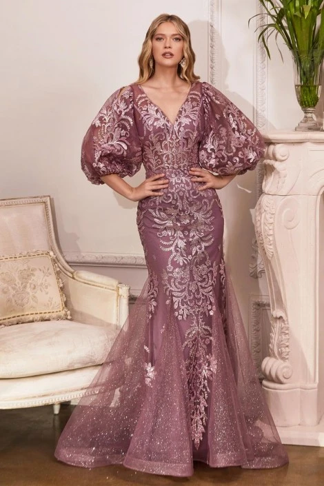 Ladivine Prom Ladivine OC009 Puff Sleeve Beaded Gown 5 Ladivine Prom Ladivine OC009 Puff Sleeve Beaded Gown - Image 3