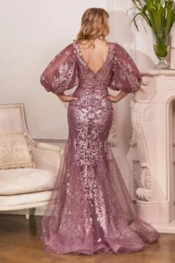 Ladivine Prom Ladivine OC009 Puff Sleeve Beaded Gown 10 Ladivine Prom Ladivine OC009 Puff Sleeve Beaded Gown -Outlet Prom Dresses Store S23 CD OC009 04 470x705