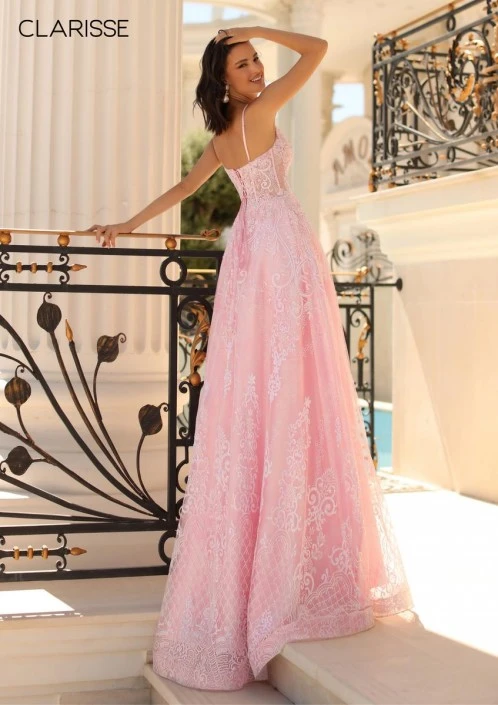 Clarisse 810465 Pink Glitter Lace Prom Dress 4 Clarisse 810465 Pink Glitter Lace Prom Dress - Image 2