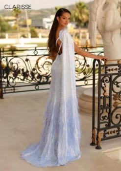 Clarisse 810580 Ombre Sequin Feather Gown With Cape -Outlet Prom Dresses Store S23 CL 810580 02 498x705