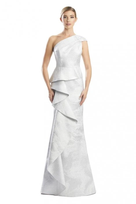 Alexander By Daymor 1782 One Shoulder Flounce Print Gown 6 Alexander By Daymor 1782 One Shoulder Flounce Print Gown - Image 4